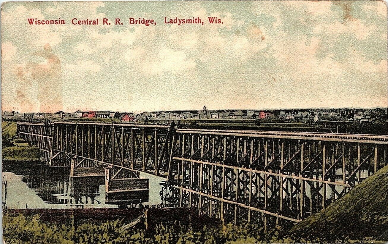 Postcard showing bridge in configuration prior to filling approach trestles